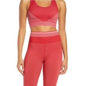 Zella High Waist Leggings & Racerback Sports Bra Set Red White M/L